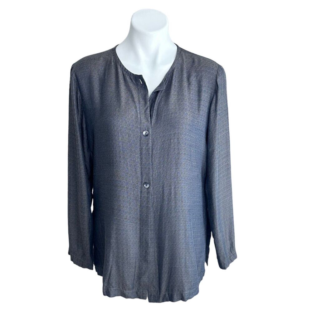 Eileen Fisher Cardigan Silk Linen Blend Button Front Lightweight Drapey Womens S